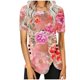 thumbnail image 1 of Blusas de Manga Corta para las Mujeres Botón Impreso Cuello Redondo Top Casual, Blusas para las Mujeres Casual, 1 of 5