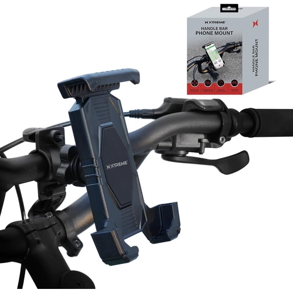 Xtreme Handlebar Phone Mount, Phone Holder for Bikes, Scooters, Motorcycles, Bicycles, Tool Free Installation, 360° Rotating Ball Joint for Optimal Viewing, Compatible with Virtually All Smartphones