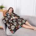 thumbnail image 5 of Oversized Wearable Blanket Hoodie,Black Colorful Skull Flower Pattern Sherpa Blanket Hoodie with Super Pockets,Super Warm Fuzzy Pullover for Women & Men, 5 of 6