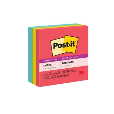 Post-it Super Sticky Notes, 3 in. x 3 in., Playful Primaries, 4 Pads