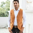 thumbnail image 3 of JASGOOD Men's Suit Vest Vintage Suede Leather Western Cowboy Waistcoat Brown, 3 of 8