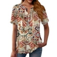 thumbnail image 2 of Bovemsi Women's Boho V Neck Button Front Short Sleeve Shirt - Lightweight Summer Casual Blouse with Flowy Fit, Red, S, 2 of 5