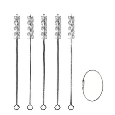 5-Pack Metal Straw Cleaner - Extra Long Stainless Steel Portable Brush for Cleaning Reusable Drinking Straws, Water Bottles and Pipes (L9.8 in*W0.4in)