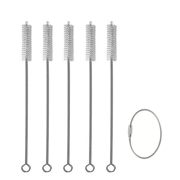 5-Pack Metal Straw Cleaner - Extra Long Stainless Steel Portable Brush for Cleaning Reusable Drinking Straws, Water Bottles and Pipes (L9.8 in*W0.4in)
