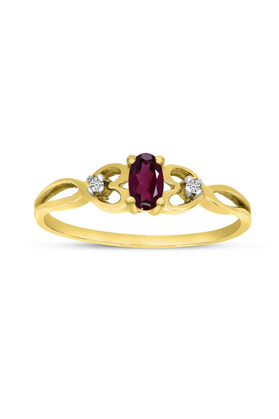 10k Yellow Gold Oval Rhodolite Garnet And Diamond Ring