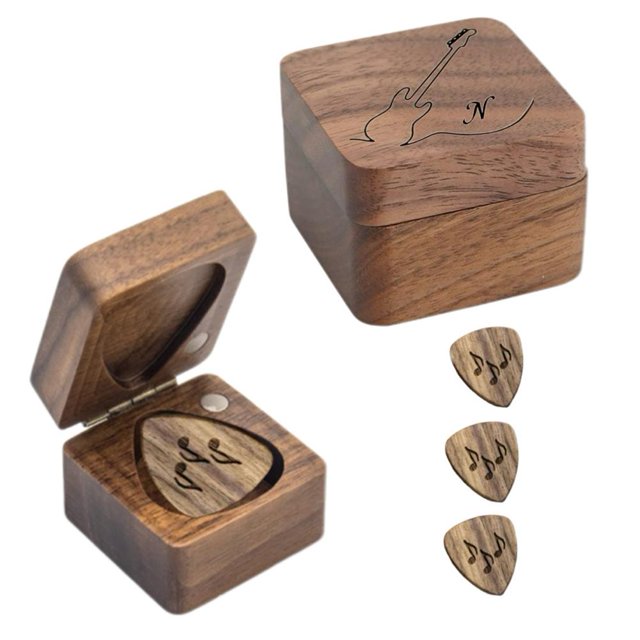 Wartleves Caja de madera para guardar púas de guitarra, soporte para púas de guitarra, regalo con púas de guitarra D5