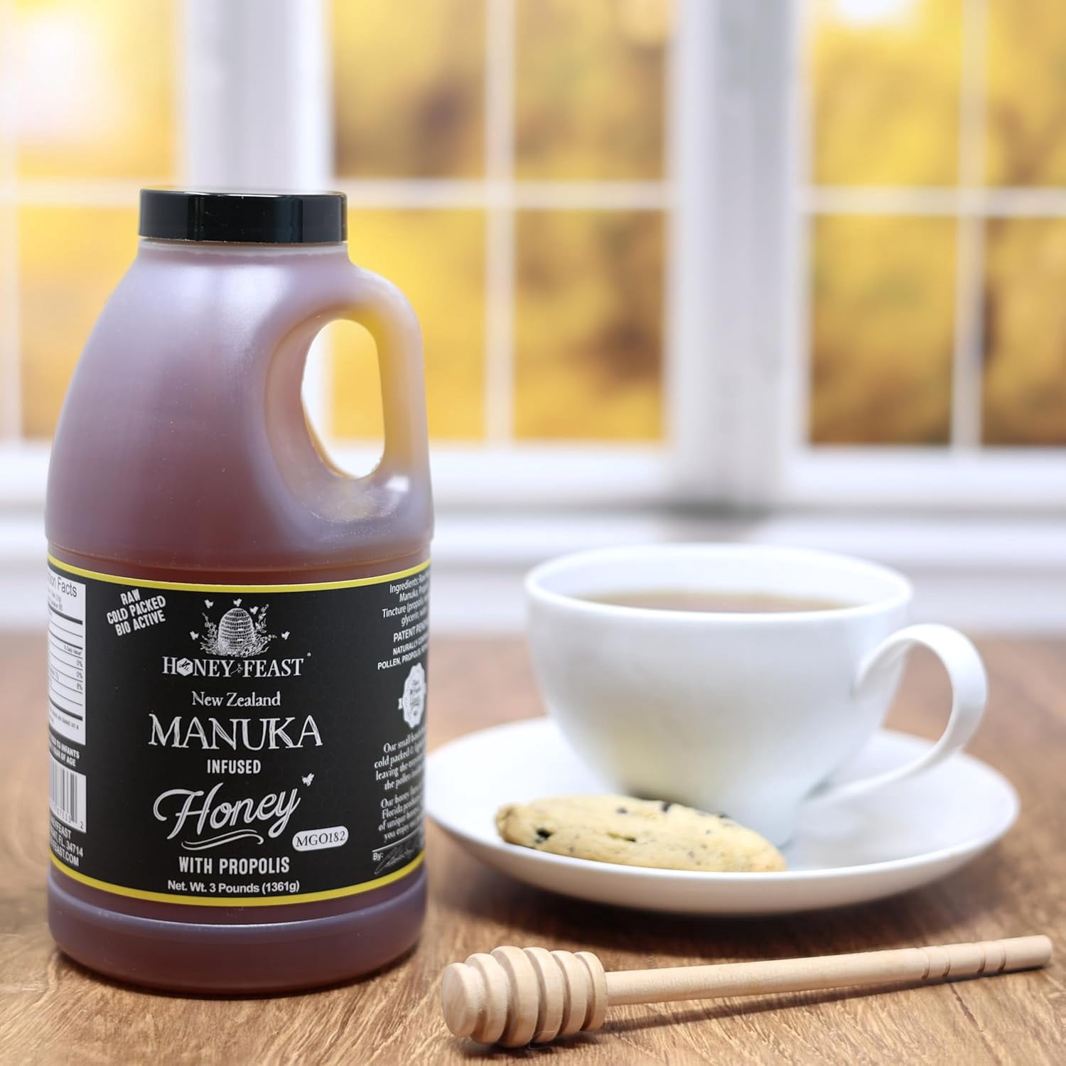 HONEY FEAST 3 Pounds Manuka & Propolis Infused Honey, MGO 182 – New Zealand Manuka Blend with Propolis, Patent-Pending Formula
