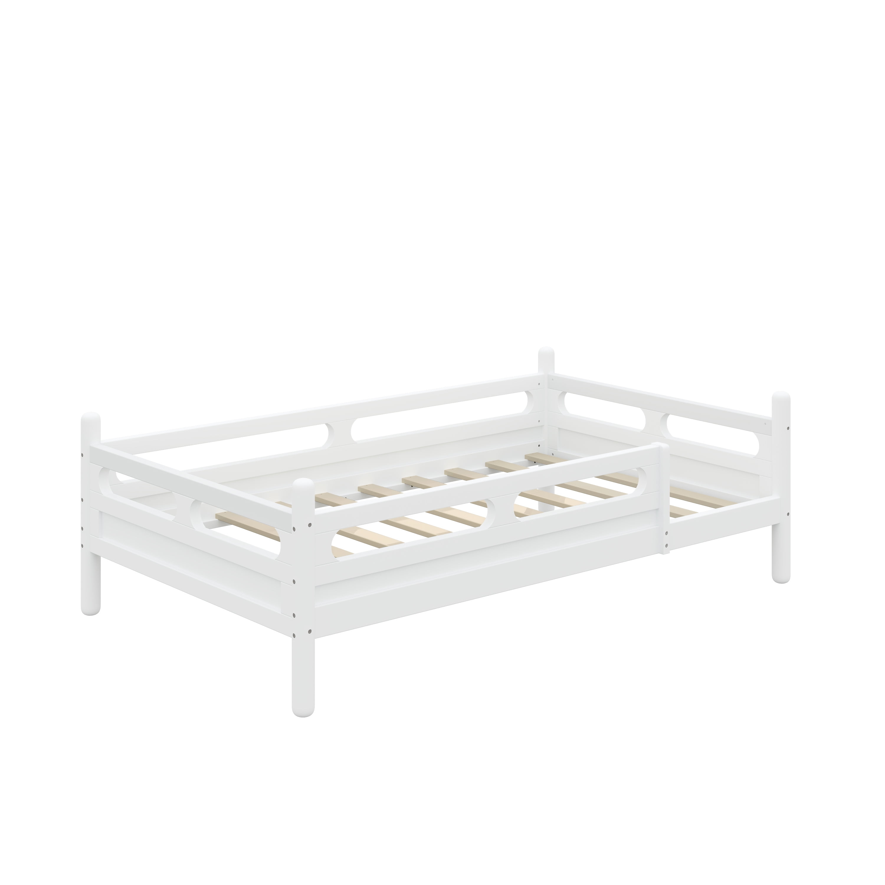 Euroco Wood Twin Size Platform Bed, Low Profile Bed with Guardrails and Slats Support, White