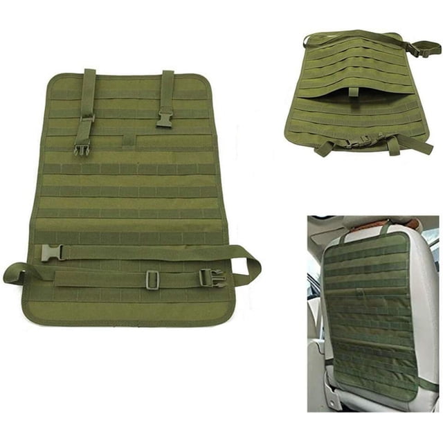 Organizador de respaldo de asiento de coche, protector de asiento de coche táctico Molle para panel de vehículo, ajuste universal (verde)