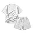 thumbnail image 6 of LEKWK Men Linen Sets Outfits 2 Piece Lightweight Loose Fit Solid Beach Vacation Summer Outfits Short Sleeve Crewneck Casual Tops and Drawstring Shorts, 6 of 6