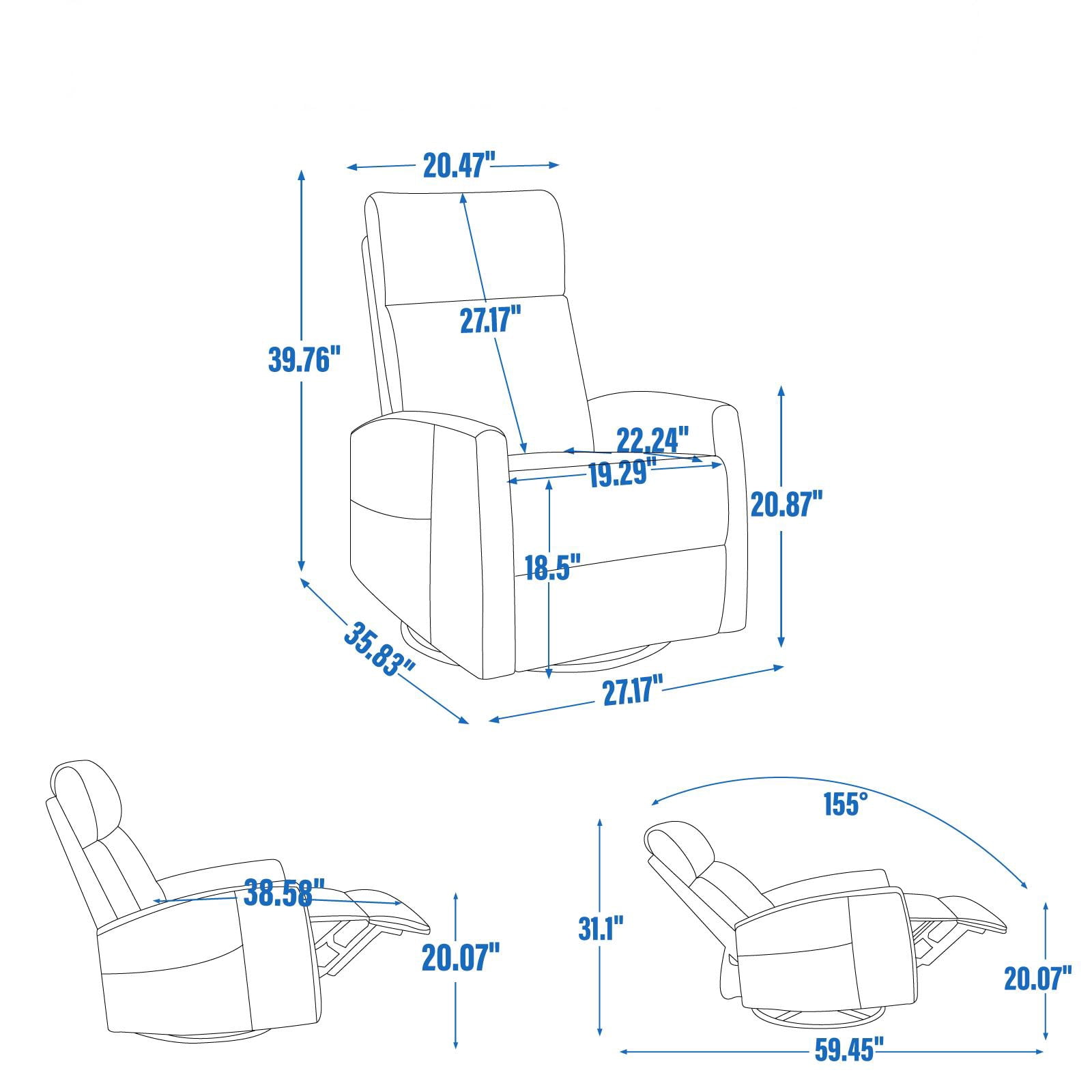 Gewnee Chenille Multifunctional Swivel Rocking Chair, 360° Swivel, Massage & Heating, for Living Room, Office and Home Theater,Brown