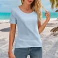 thumbnail image 2 of Duoif Workout Womens Tops Ladies' Summer Ice Round Neck Short Sleeved T Shirt for Sports and Fitness High Elasticity Slim Fit Quick Drying Shirts for Women Light Blue M, 2 of 7