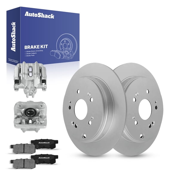 AutoShack Rear Brake Rotors Ceramic Brake Pads Calipers | Replacement for 2005-2006 Honda CR-V 2.4L 4WD FWD | Coated | 8-PC Brake Kit | ArmorStop