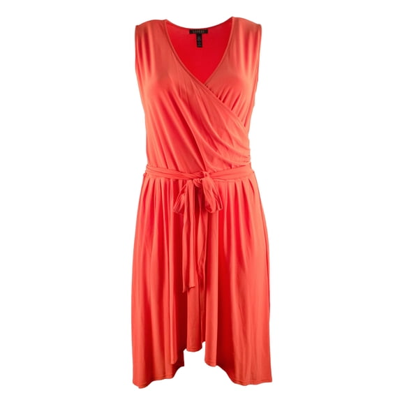 Women's Plus Size Sleeveless Belted Surplice Dress-TO-3X