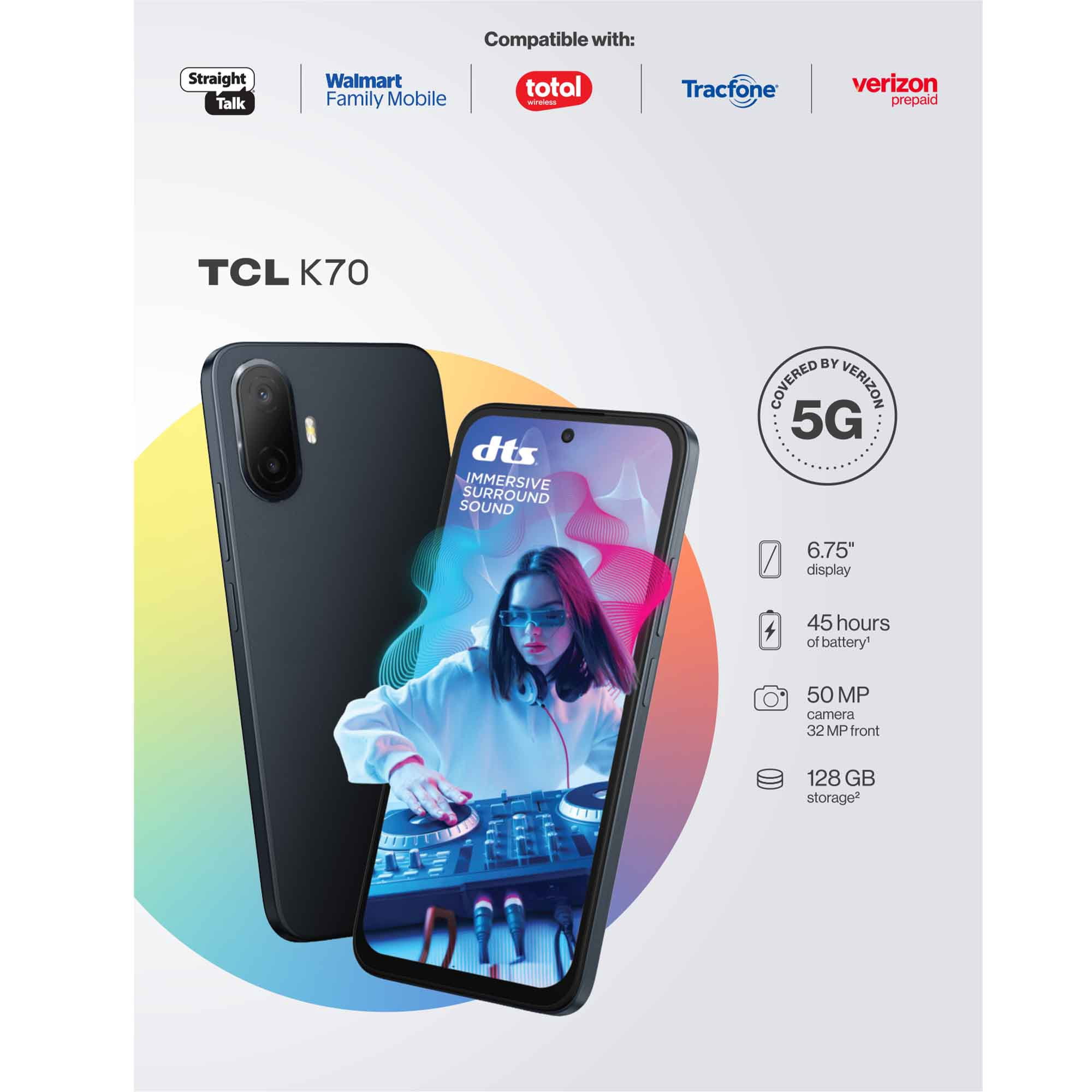 Verizon Value TCL K70, 5G, 128GB, Blue - Prepaid Smartphone