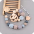 thumbnail image 2 of Productos para bebés Clip de chupete de madera para apaciguar al bebé Bola de lana grande Muelas para morder DIY Cadena para chupete Cadena anticaída, 2 of 6