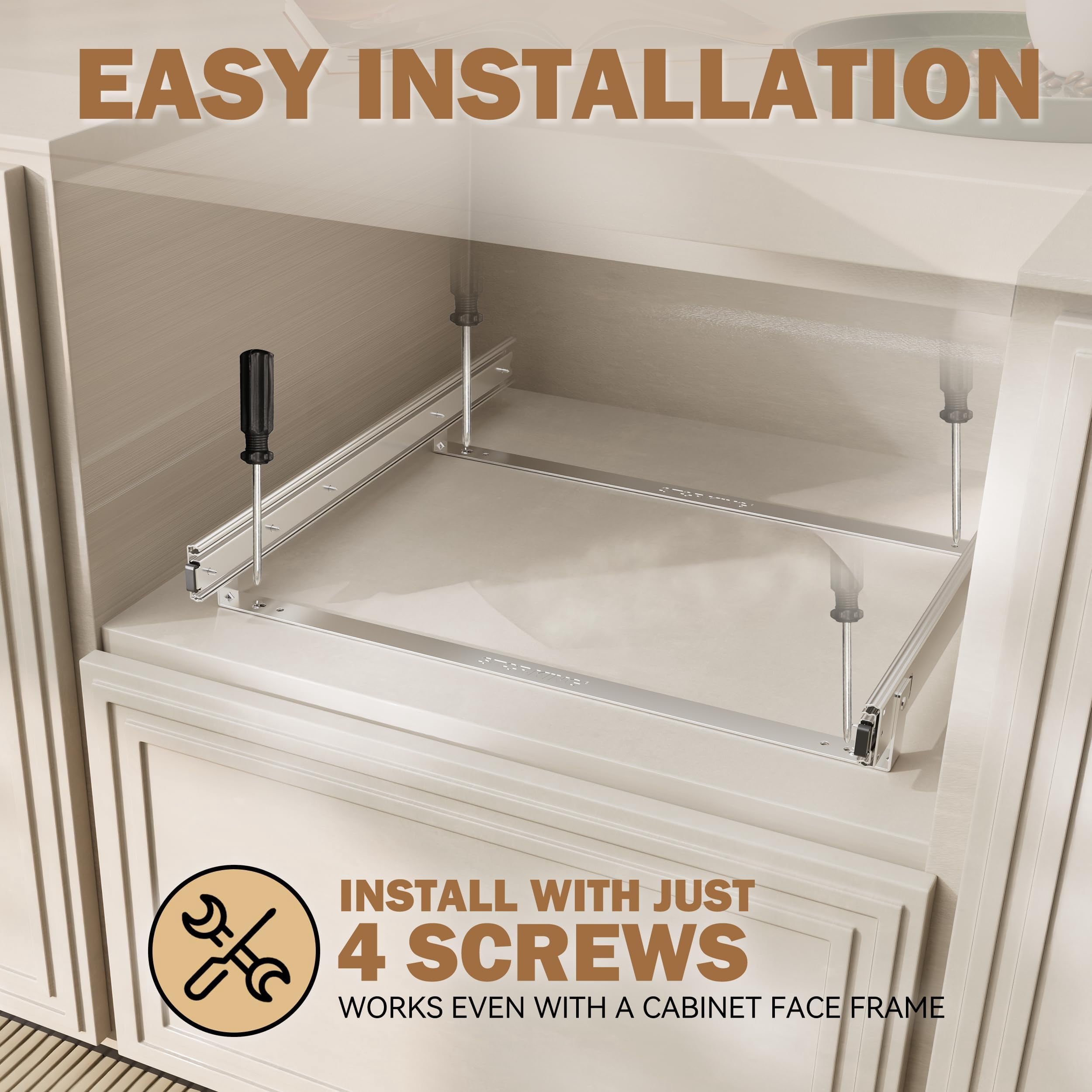 STORKING Heavy-Duty Pull-Out Cabinet Organizer, 21"W x 21"D Slide-Out Wood Drawer, 100 lb Capacity for Kitchen/Pantry Base Cabinets