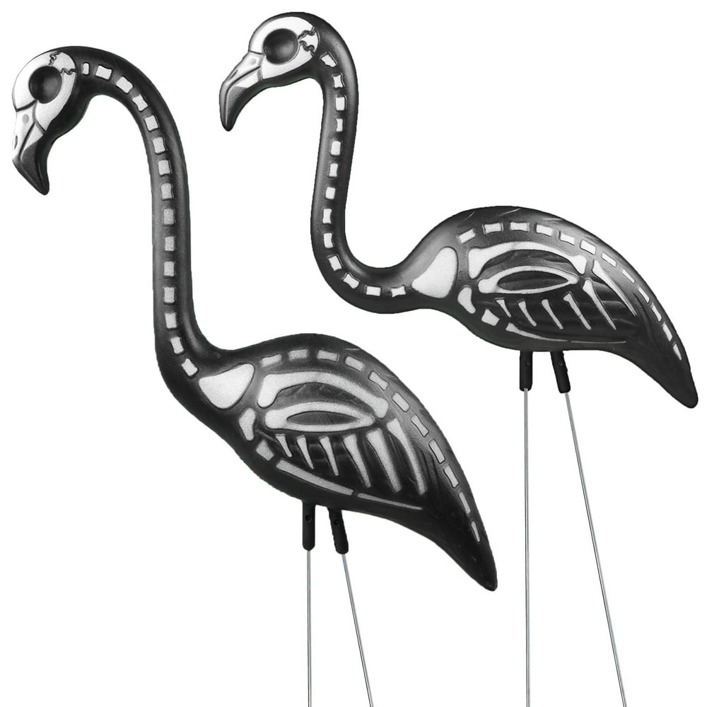 Skeleteen Zombie Skeleton Flamingo Yard Ornaments with Stakes, Pack of