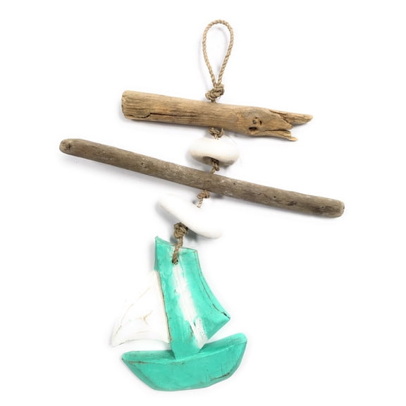 Driftwood Boat Garland w/ White Stone 12" Turquoise | #lis3101230t