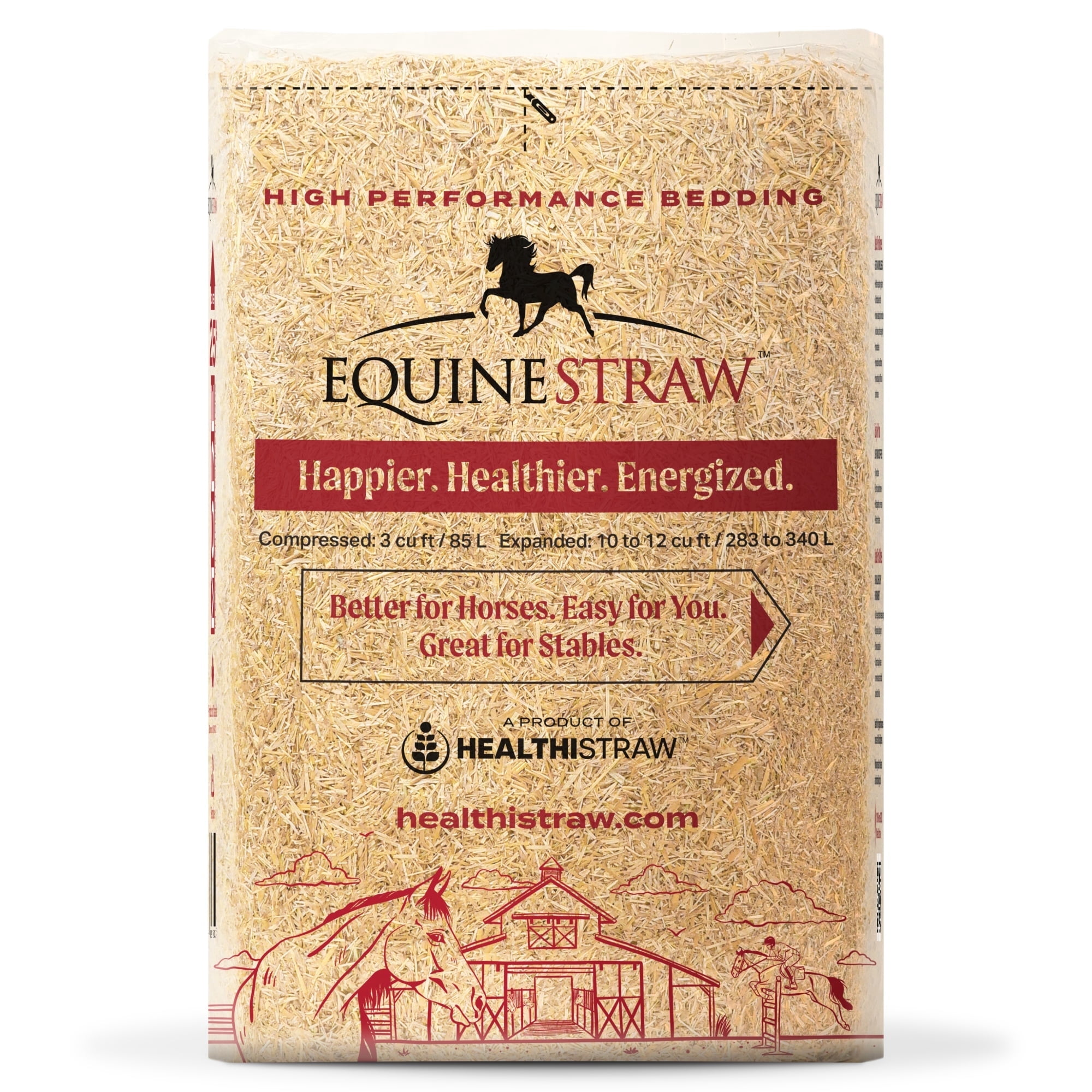 HealthiStraw EquineStraw, 3 cu ft (25 lb) Expands to 10+ cu ft – Wheat Straw Bedding for Horses, Foaling & Trailers – Dust-Free, Allergen-Free, Absorbent