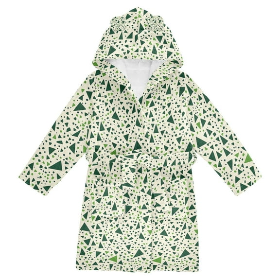 FORMRS Niños Bathrobe Unisex Hooded Robe Soft Plush Pajamas Sleepwear, Size 2-3T, Green Triangles Pattern