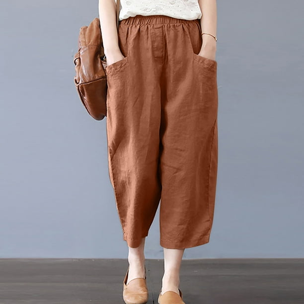Capri Pants for Women Summer High Waisted Cotton Linen Palazzo Pants Wide  Leg Cropped Lounge Pants Capris with Pocket