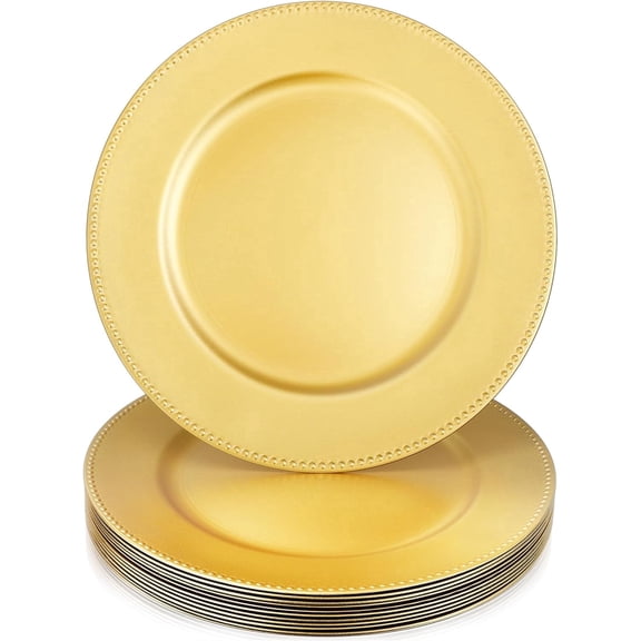 12 Pack Gold Charger Plates Set, 13 Inch Plastic Dinner Plates, Round Plate Chargers for Wedding, Party, Event Table Setting, Elegant Tabletop Decoration