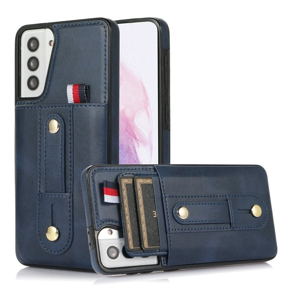 for Samsung Galaxy S21+ Case, Lightweight Premium PU Leather Galaxy S21+ Wallet Case with Card Holders Protective Case for Samsung Galaxy S21 Plus Adjustable Wristband,Blue