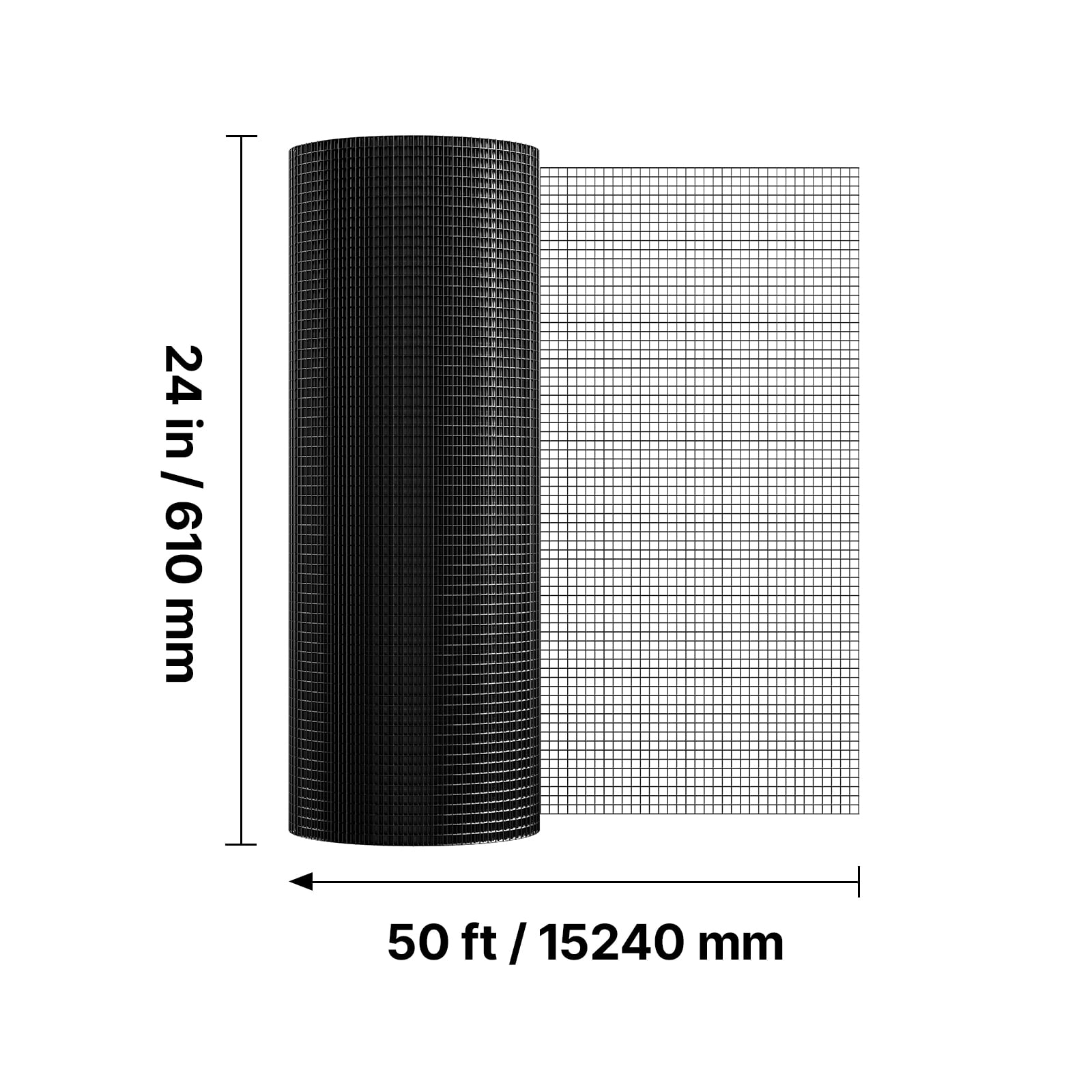 VEVOR Hardware Cloth 24 in x 50 ft, 1/2 in 19 Gauge Galvanized Wire Mesh Roll, Weather-Resistant Vinyl Coated Chicken Wire Fencing, Heavy Duty Welded Garden Plant Fencing for Rabbit Cage Snake Fence