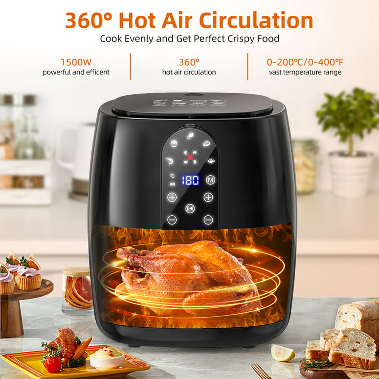 Digital Touchscreen 6 in 1 Air fryer Oven, 1600W 5.8Quart Capacity can Air  Fry, Roast, Reheat with Visible Window, Nonstick Basket and Crisper