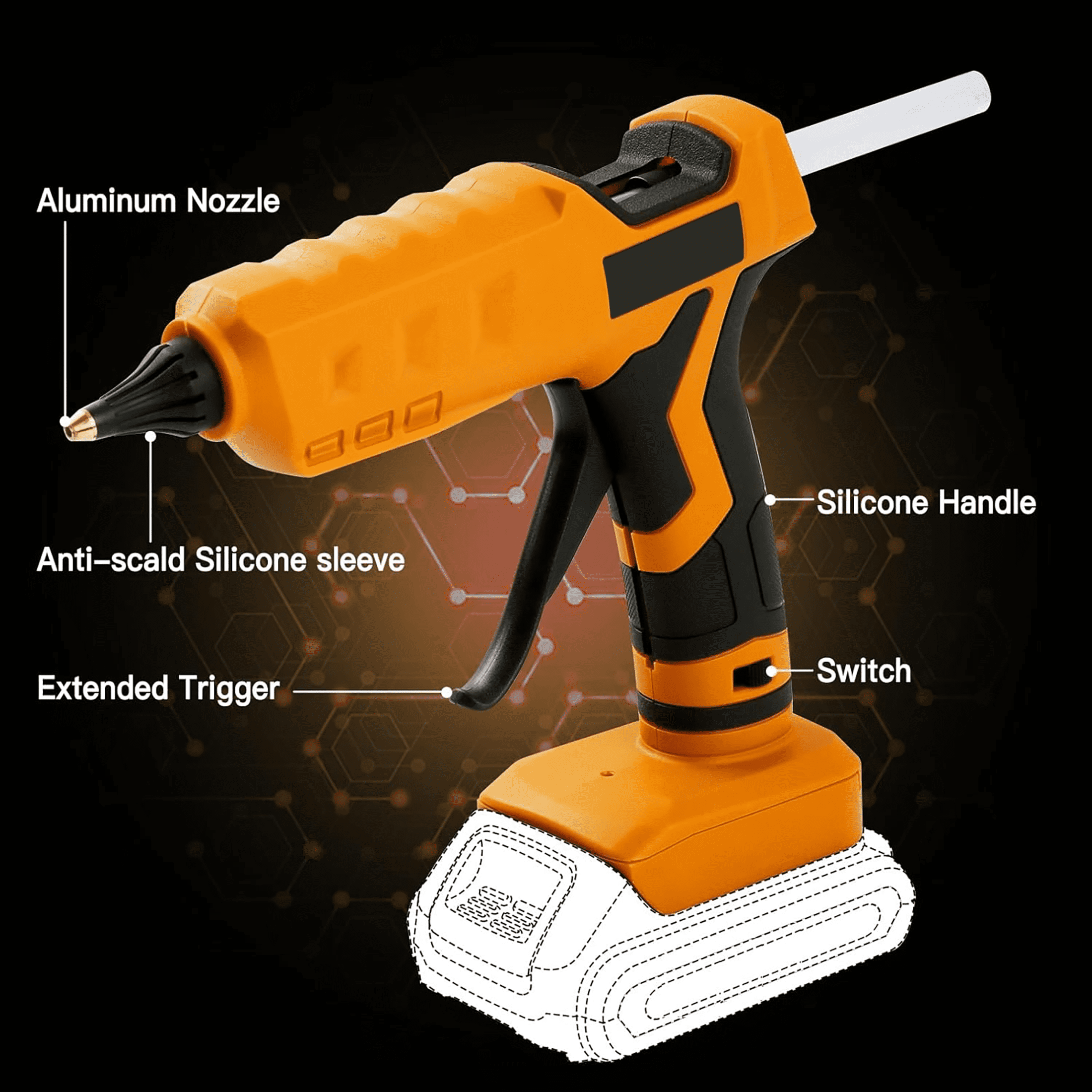 100 Watt Cordless Hot Glue Gun, Handheld Portable for DIY Crafts, Glueing Glass, Plastic Wood, Quick Home School Repairs, Not Included Battery