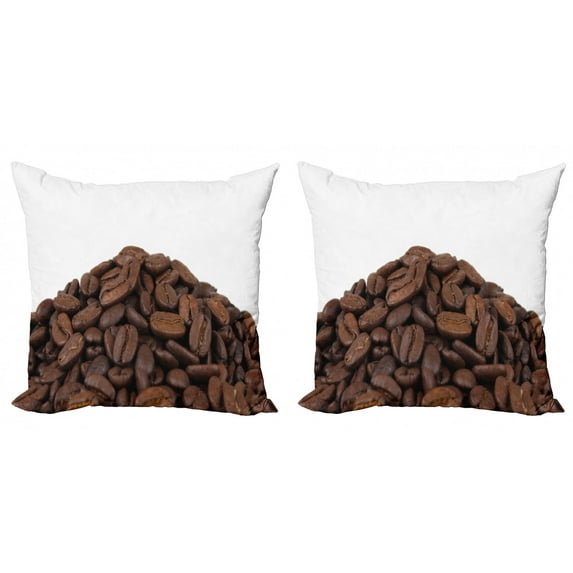 Coffee Throw Pillow Cushion Cover Pack of 2, Picture of Hill of Seeds on a Plain Backdrop Aromatic Elements, Zippered Double-Side Digital Print, 4 Sizes, Charcoal Grey Umber, by Ambesonne