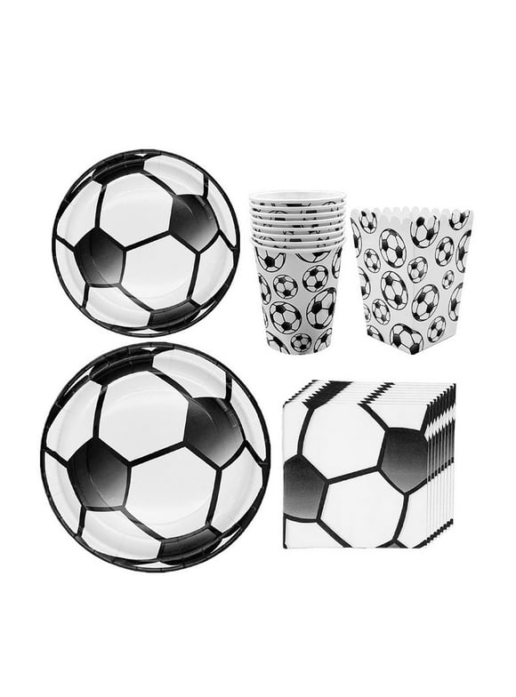 Homemaxs 48Pcs Creative Football Themed Disposable Tableware Set Soccer Party Dinnerware Kit Delicate Party Dessert Table Layout Supplies