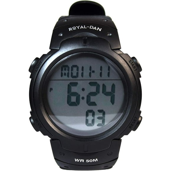 Royal-Dan Montre Numérique, Grande Surface, Étanche 50 m, Résistance aux Rayures et aux Chocs G, Écran LED, Alarme de Chronomètre, modes 24/12 H, Design Mince