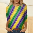 thumbnail image 3 of Visit the JURANMO Store Women Mardi Gras Outfits Mask Graphic Carnival Themed Party T Shirts Crew Neck 3/4 Sleeve Parade Tops Purple XL, 3 of 6