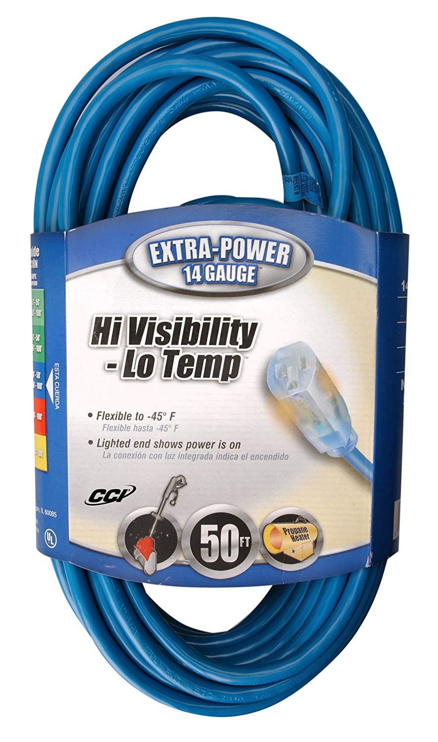 Coleman Cable 2468SW8806 50' 14/3 Blue Hi-Visibility/Low Temp Outdoor Extension Cord
