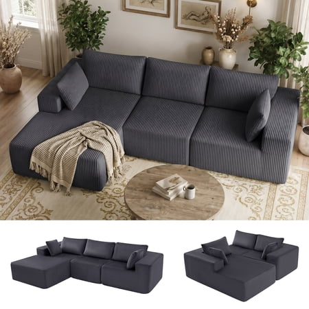 edx Convertible Sectional Sofa Comfy Fluffy 4 Seat Memory Foam, 105" Upholstered Couches for Living Room Bedroom,Left Facing Chaise-Dark Grey