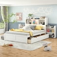 thumbnail image 2 of Harper & Bright Designs Full Storage Platform Bed with Trundle, Bookcase Headboard and Charging Station, Wooden Full Size Bed Frame with Pull Out Shelves and Drawers, White, 2 of 15