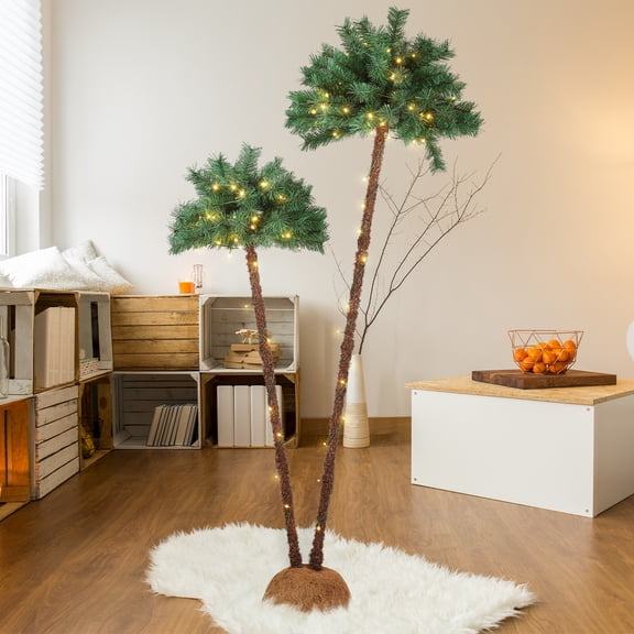 Dual-Headed Pine Needle Palm Tree Light, Realistic Artificial Tree with LED Branches for Indoor Holiday Decor - Pre-Lit Tabletop Xmas Decoration