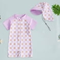 thumbnail image 2 of TOWED22 Toddler Baby Boy One Piece Swimsuit Shark Short Sleeve Zip Up Bathing Suit with Sun Cap Infant Rash Guard Swimwear Purple,0-3 M, 2 of 7