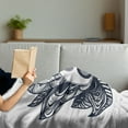thumbnail image 3 of Yin Yang Soft Flannel Fleece Throw Blanket, Lotus Leaf with Eastern Monochrome Motif Illustration, Cozy Plush for Indoor and Outdoor Use, 50" x 70", Dark Blue White, by Ambesonne, 3 of 5