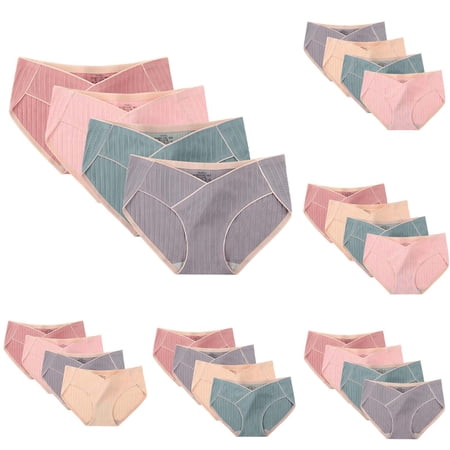 HVOBTTY Breathable Panties for Women Underwear Women Pack 4PC Women s Large Size Solid Low-waisted Maternity Underwear GreenA M