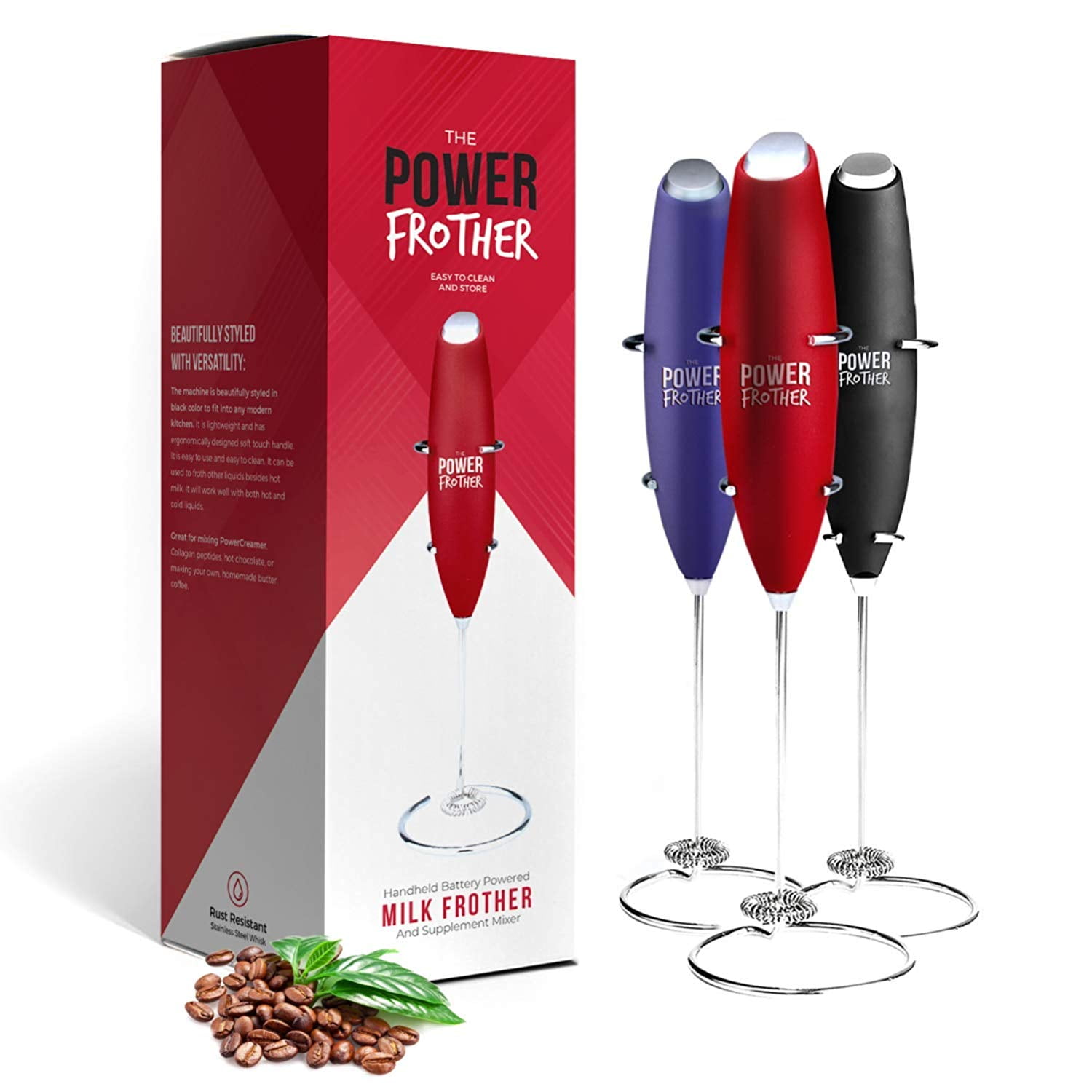 Power Frother Red Milk Frother Electric, Battery Operated for
