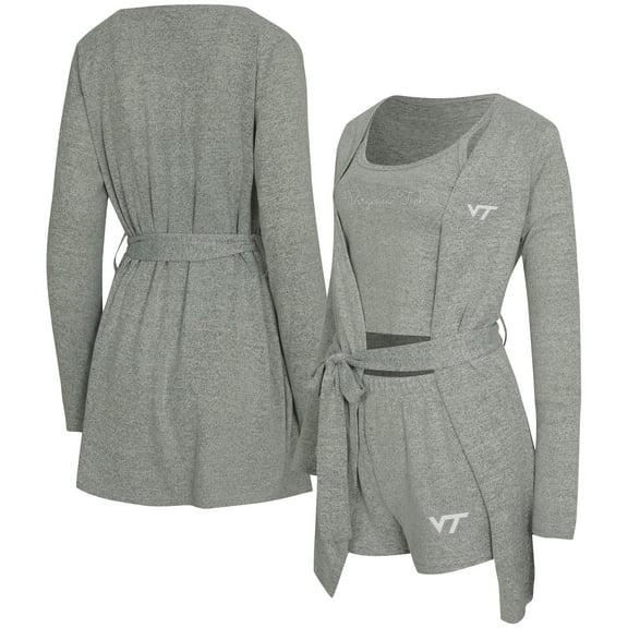 Women's Concepts Sport Gray Virginia Tech Hokies Rigor Three-Piece Tank, Short & Robe Set
