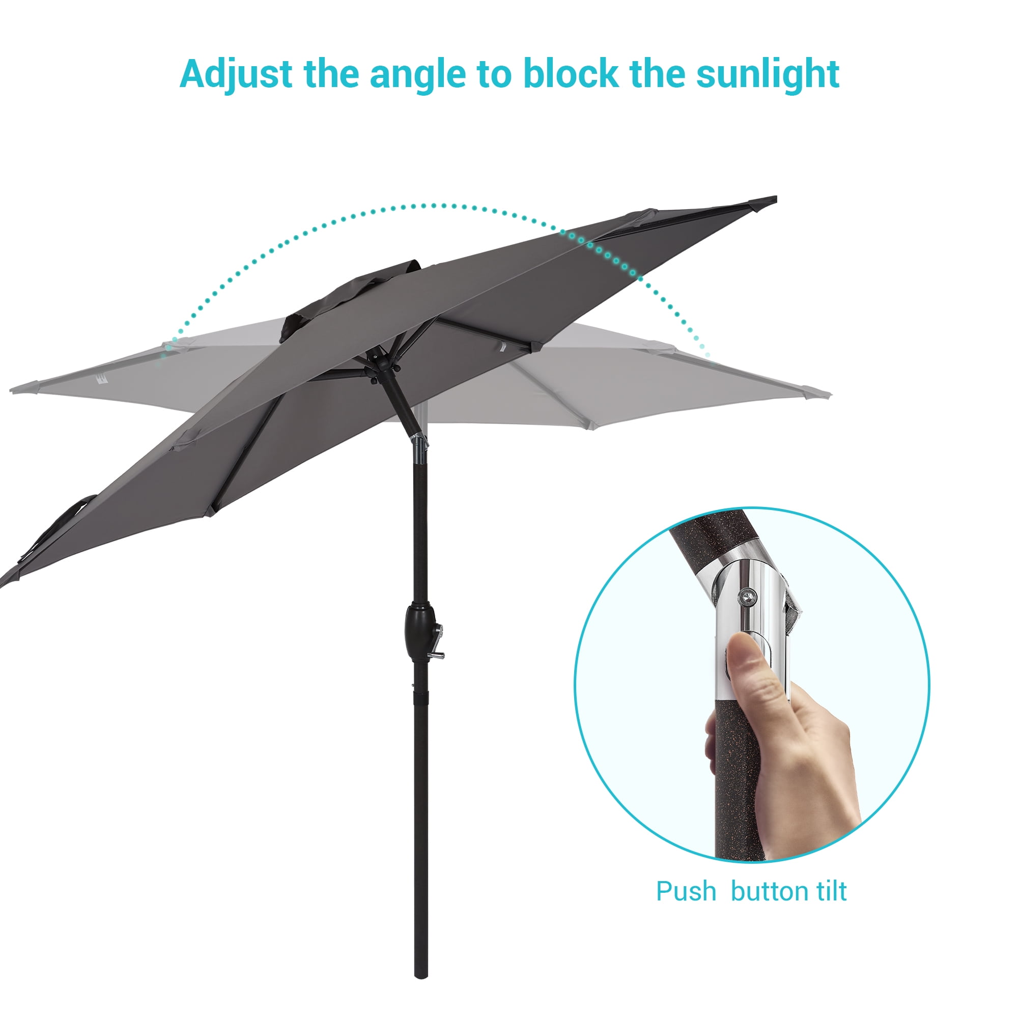 CHYVARY 7.5 FT Patio Shade Umbrellas with Tilt Button for Patio,Outdoor,Garden and Pool, Gray