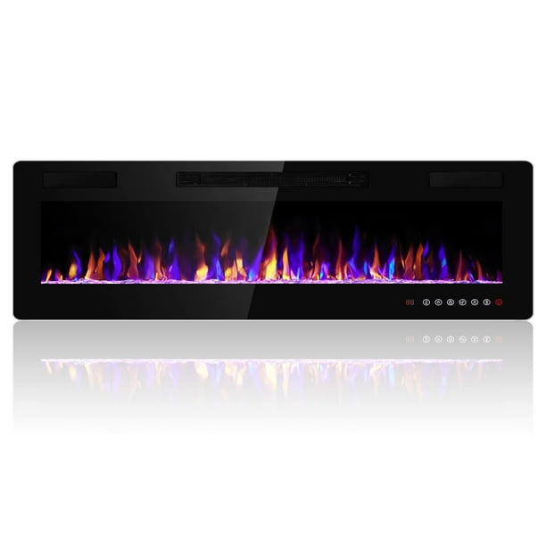 Chimenea eléctrica eléctrica de 60 pulgadas empotrada y montada en la pared, calentador de chimenea y chimenea lineal, con temporizador, control remoto, color de llama ajustable, 750 W/1500 W, negro