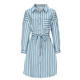 thumbnail image 5 of Taylonsss Womens Casual Dress Striped Print Lapel Collar Loose Belted Three-Quarter Sleeve Relaxed Everyday Outfit, 5 of 6