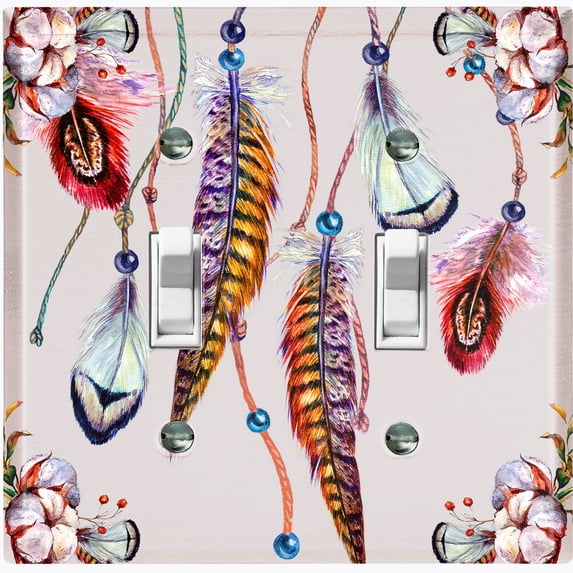 Metal Light Switch Plate Cover Beaded Feather Flower Strings DRM011