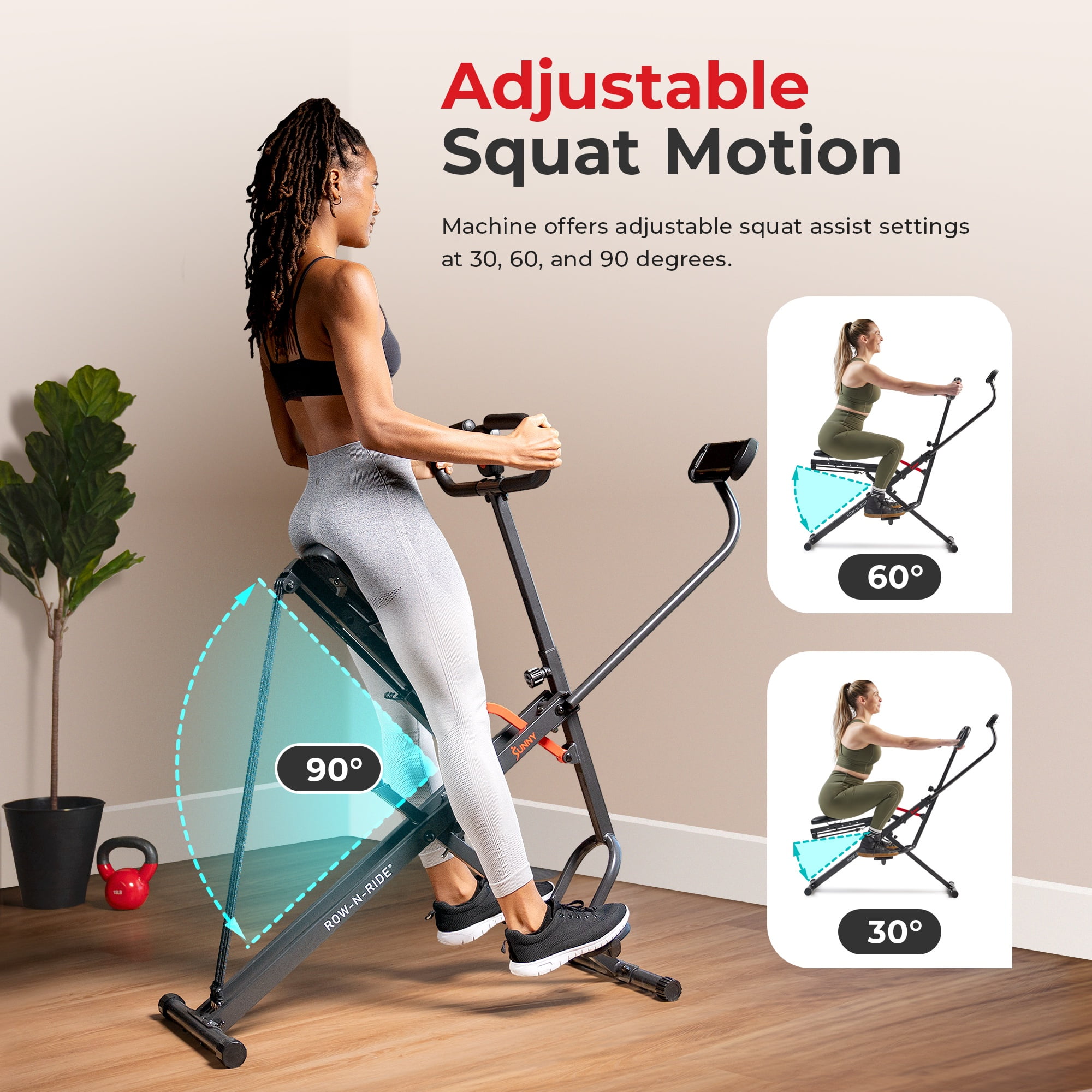Rameur Sunny Health & Fitness Upright Row-N-Ride – Compact, Siège Réglable, Gris