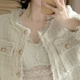 thumbnail image 6 of ZenCart Spring Women's Plaid White Tweed Cardigan Collarless Short Jacket, 6 of 7